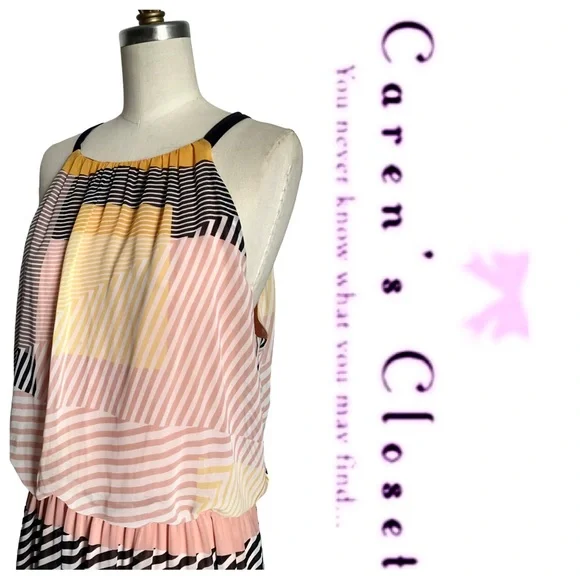 Vince Camuto Multi Colored Striped Chiffon Long Maxi Sundress - Picture 5 of 10